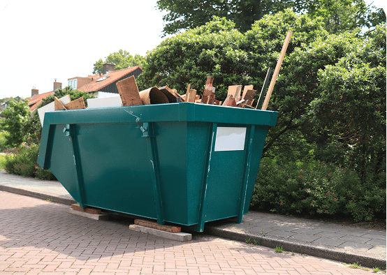Outdoor dumpster on residential street